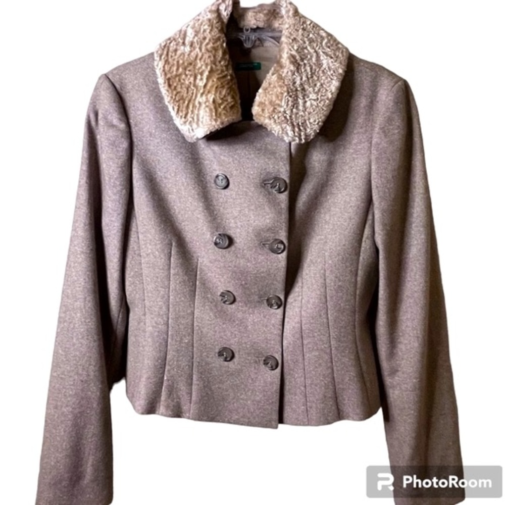 United Colors of Benetton Tweed Coat with Removable fur collar.